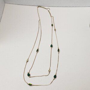 Double Strand Necklace (Green & Gold)